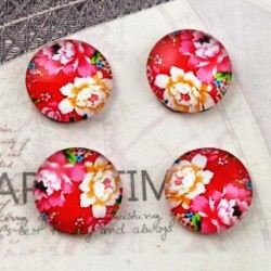 Red Flower Glass Cabochons