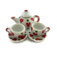 Green Red Heart Coffee Cup Scalloped Plate Teapot