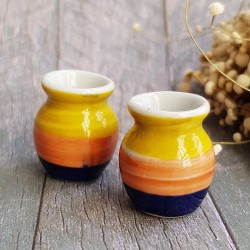 Ceramic Hand Painted Yellow Blue Vase Jar