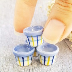 4x Ceramic Blue Hand Painted Jar Pot