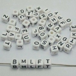 Square White Alphabet Bead