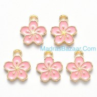 Gold Tone Pink Colorful Enamel Flower