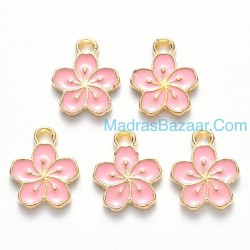 Gold Tone Pink Colorful Enamel Flower