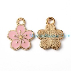Gold Tone Pink Colorful Enamel Flower