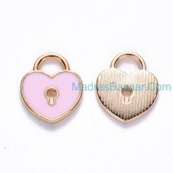 Enamel Heart Lock Shape Charm
