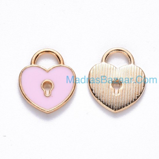Enamel Heart Lock Shape Charm
