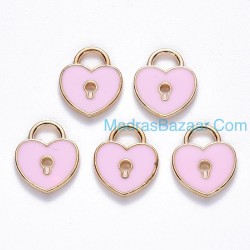 Enamel Heart Lock Shape Charm