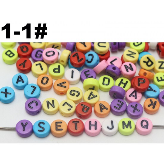 Multicolor Round Flat Alphabet Beads