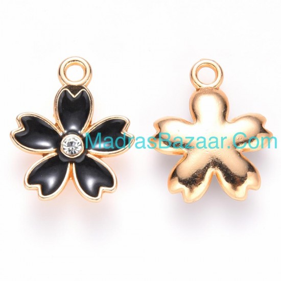 Black Enamel Crystal Flower