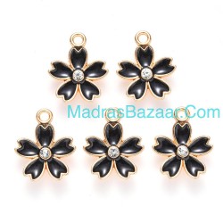 Black Enamel Crystal Flower