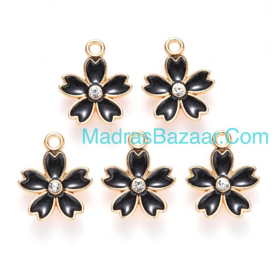 Black Enamel Crystal Flower
