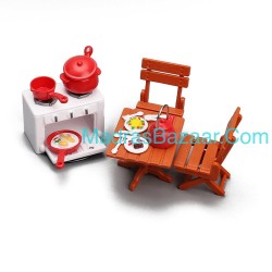 1 Set Miniatures Kitchen Dining Furnitures Table Chairs With Cooking Tools 