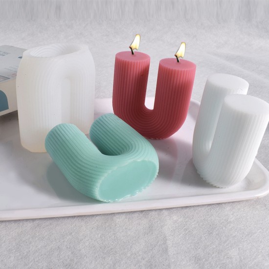 U Shape Stripe Pillar Silicone Candle Mold 