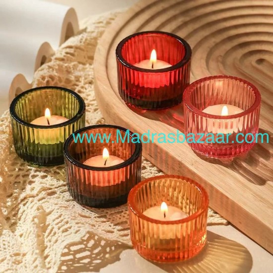 Vertical Striped Glass Candle Cup