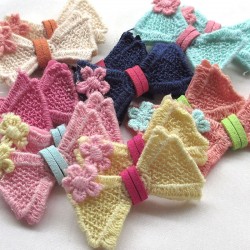 Fabric Crochet Flowers Bows Appliques - 48x32mm, 1pc