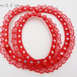 Red pleated sequince trim