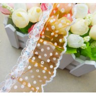 Orange Pleated Dot Lace Trim Sequins Crochet Edge
