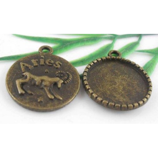 Bronze Plated Aries Photo Frame Pendants