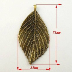 Antique Style Bronze Tone Alloy Large Leaf Pendant Charms