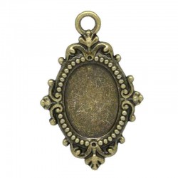 Charm Cabochon Setting Pendants Oval Bronze Tone 