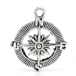 Silver Tone Compass Charm Pendants