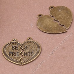 Antique Bronze Love heart BEST FRIENDS Pendant 