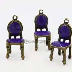 Antique Bronze Purple Enamel Alloy Chair Pendants 