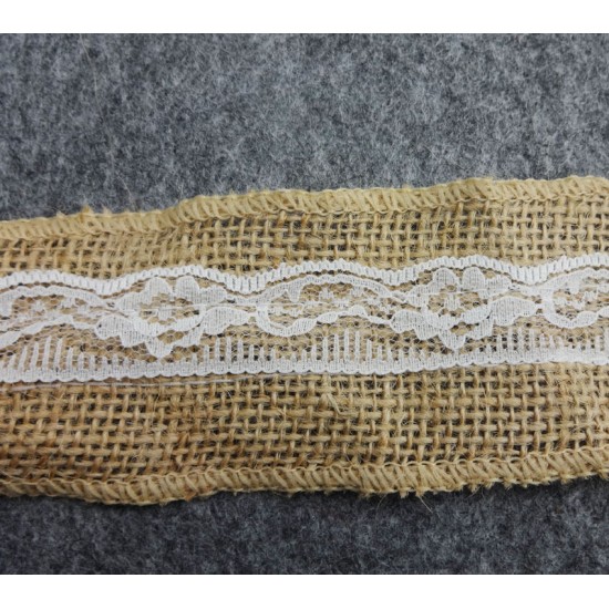 Burlap Ribbon White Lace Trim4