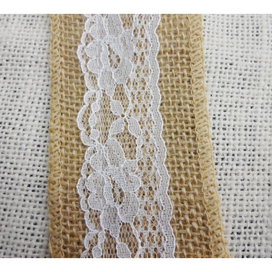 Burlap Ribbon White Lace Trim6
