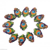 Peacock feather wood button 