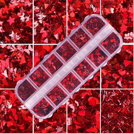 12 Grids/Case Glitter Sequins Red Holographic 12 Grids/Case Glitter Sequins Red Holographic