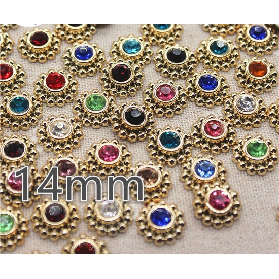 Mix color shiny rhinestones round flower