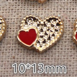 Red Enamel Heart Golden Plastic 