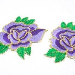 Embroidered Cloth Iron On Patch Sew Motif Oriental charm Flower Purple