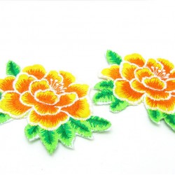 Embroidered Cloth Iron On Patch Sew Motif Charm Peony flower Yellow