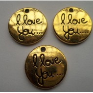Gold Round “l love you” Charm