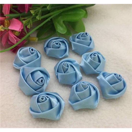 Light blue Satin Ribbon Rose 