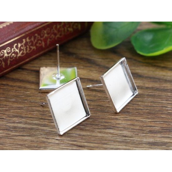 Silver Plated Square Earring Studs