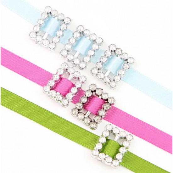 Square Rhinestone Buckle Invitation Ribbon Slider 