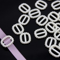 White Pearl Square Buckle Ribbon Slider