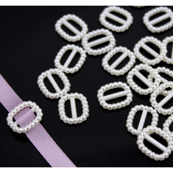 White Pearl Square Buckle Ribbon Slider