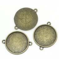 Bronze Tone Round Cabochon Setting Connectors 