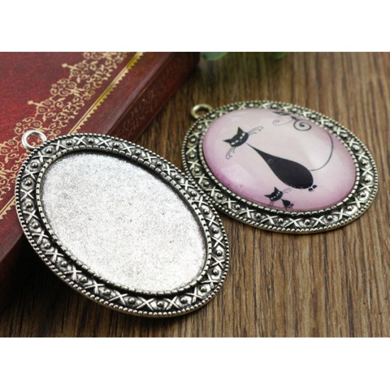 Silver Baroque Style Cabochon Base