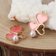 Heart Gold Color Pink Enamel