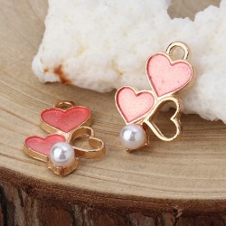 Heart Gold Color Pink Enamel