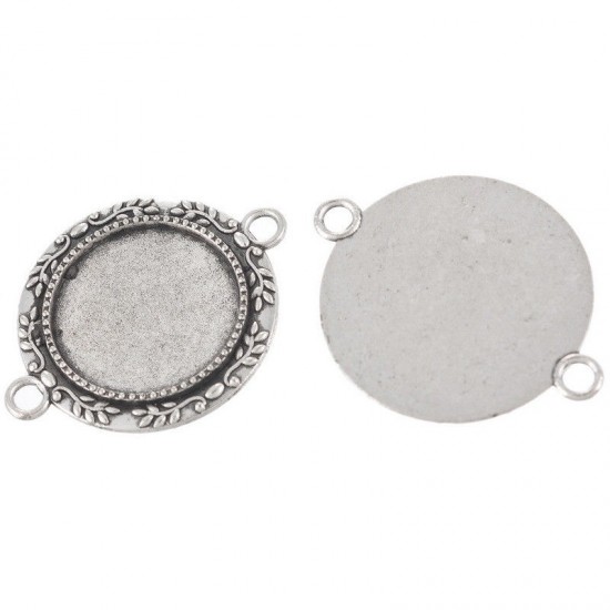 Antique Silver Tone Cabochon Pendant Round Antique Silver Tone Cabochon Pendant Round