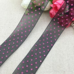Black Organza Pink star Ribbon