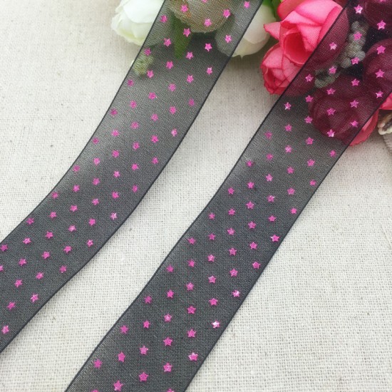 Black Organza Pink star Ribbon
