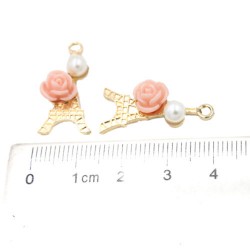 Gold Plated Alloy Tower Flower&Pearls Charms