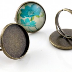 Cabochon Base Brass Adjustable Ring